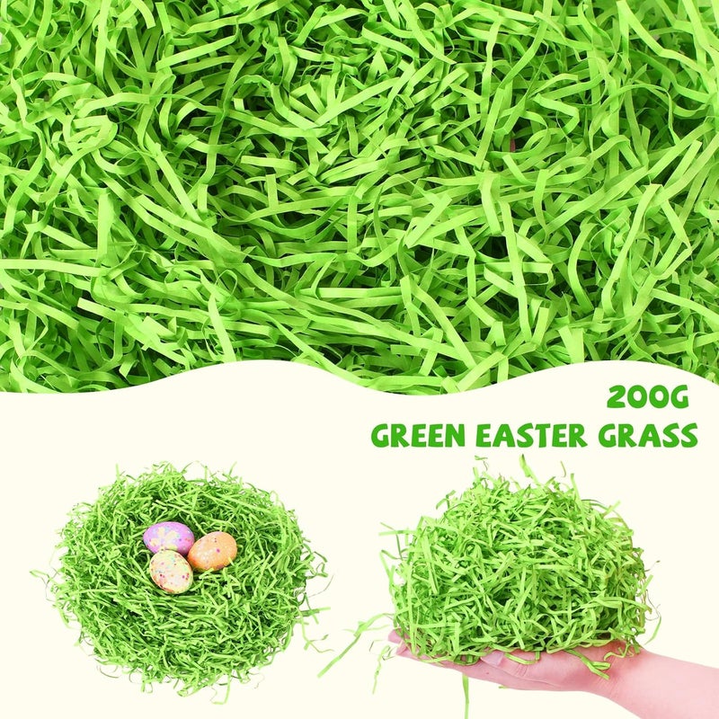 MARFOREVER 200g Easter Grass Basket Filler Easter Green Grass, Green Raffia Recyclable Shredded Paper Grass for Happy Party Favors Decorations Gift Wrapping Stuffers 7oz - Image 3